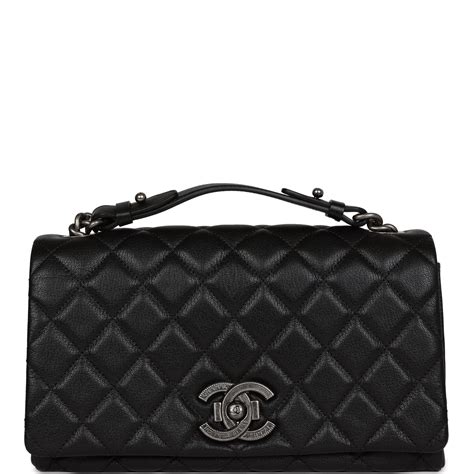 chanel metallic goatskin medium city rock flap black|Chanel City Rock Medium Flap Black Goatskin Ruthenium .